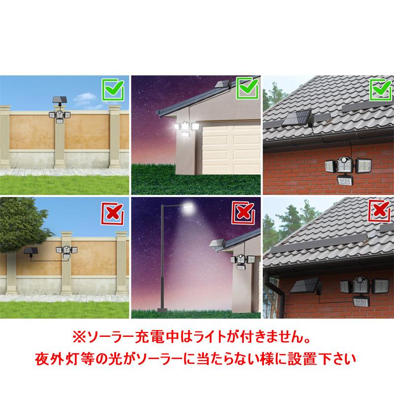 送料無料 屋外センサーライトソーラーライト 分離型【198LED/4灯式