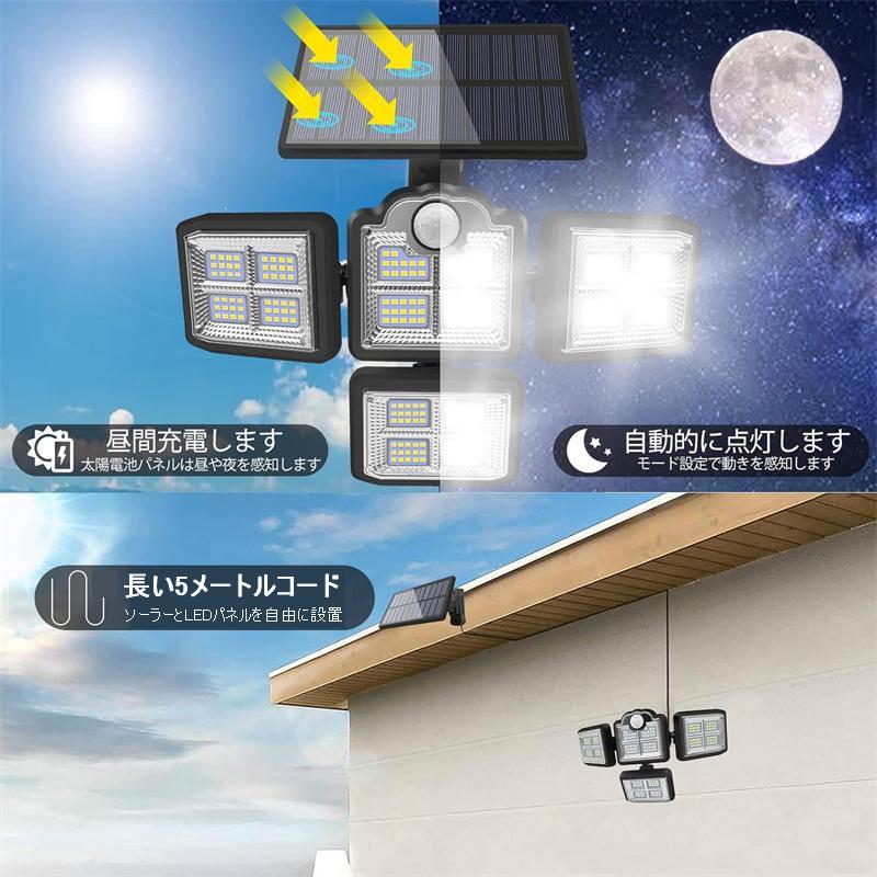 送料無料 屋外センサーライトソーラーライト 分離型【198LED/4灯式