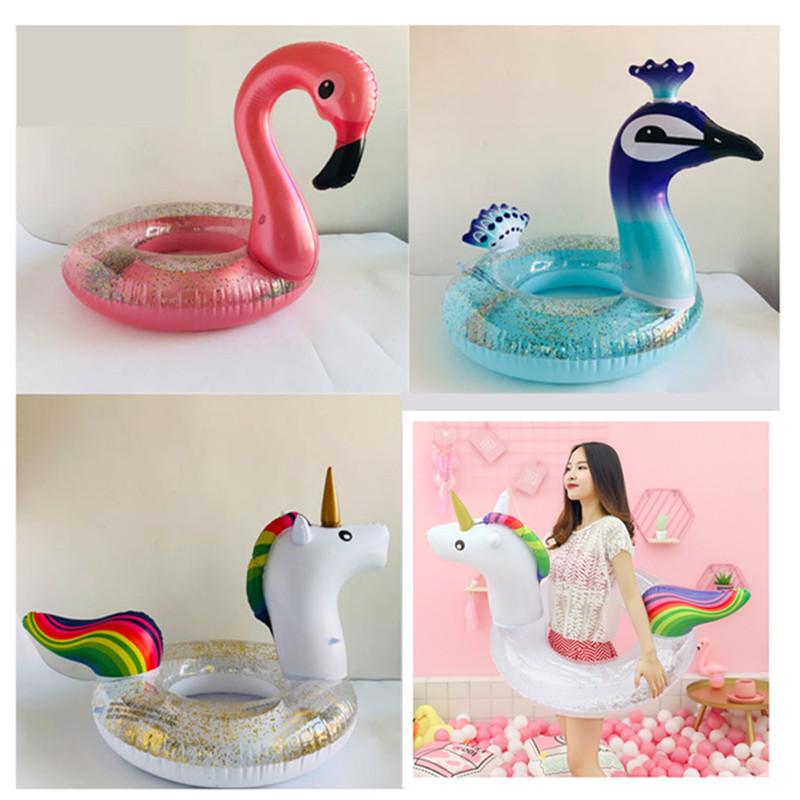 送料無料 浮き輪 子供 大人 90cm キラキラ ユニコーン クジャク大人用