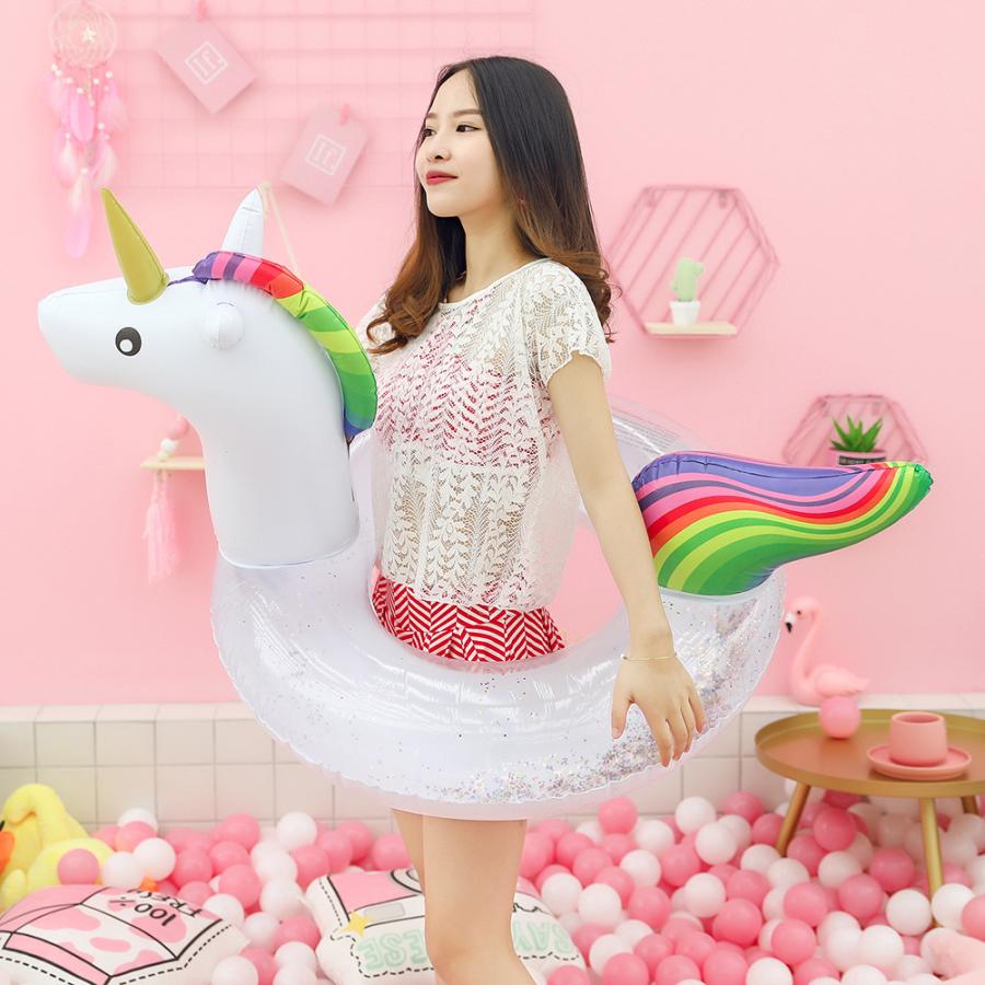 送料無料 浮き輪 子供 大人 90cm キラキラ ユニコーン クジャク大人用
