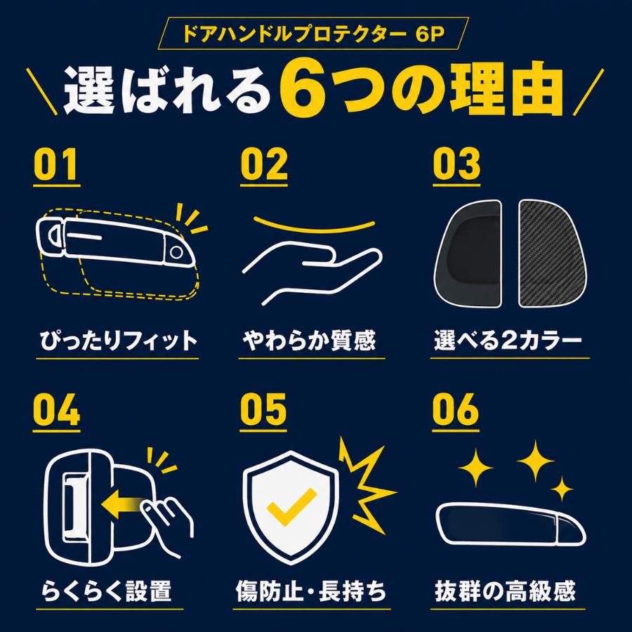 ハイエース 200系 ドアハンドルプロテクター 6P パーツ 傷防止 ドア