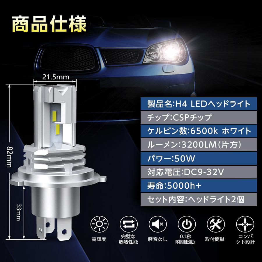 H4 ledバルブ LEDヘッドライト 車検対応 Hi/Lo切替 車 バイク用 2個 
