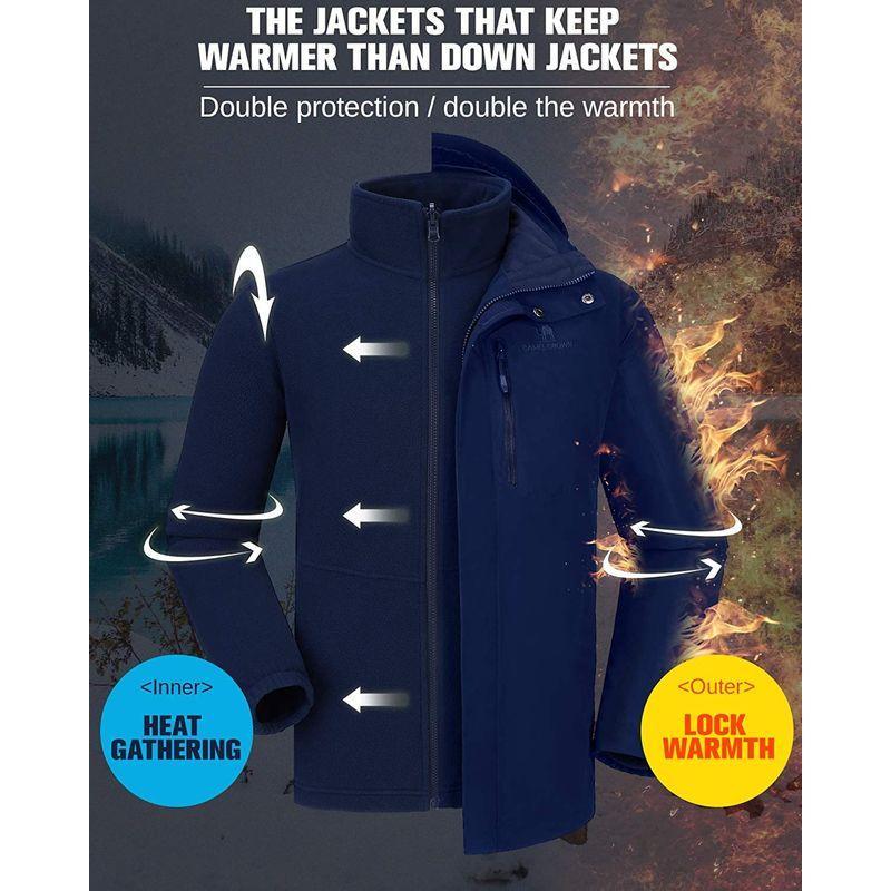 CAMELSPORTS メンズ マウンテン スキー ジャケット 3 in 1 防水 冬用ジャケット 暖かいスノージャケット フード付きレイン メンズ マウンテン スキー ジャケット in 防水 冬用ジャケット 暖かいスノージャケット フード付きレイン