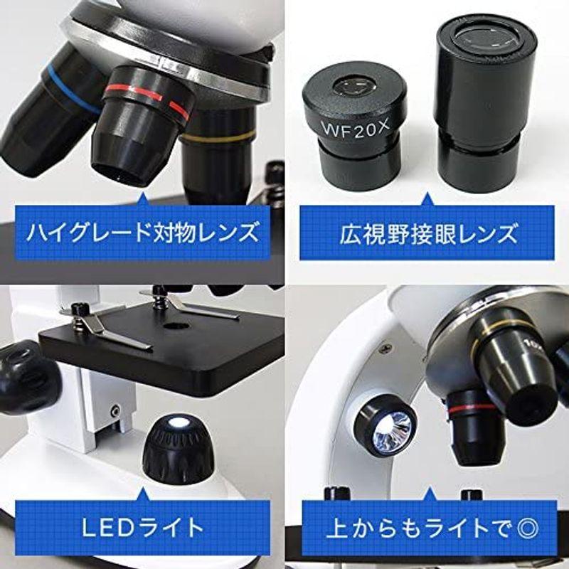 送料無料 特別版：顕微鏡観察ガイド付属顕微鏡セット 40-800倍 2Way (生物顕微鏡と反射顕微鏡) マイクロスコープ スマホ撮影可 子供 小学生 【N2047178741】(13159円)