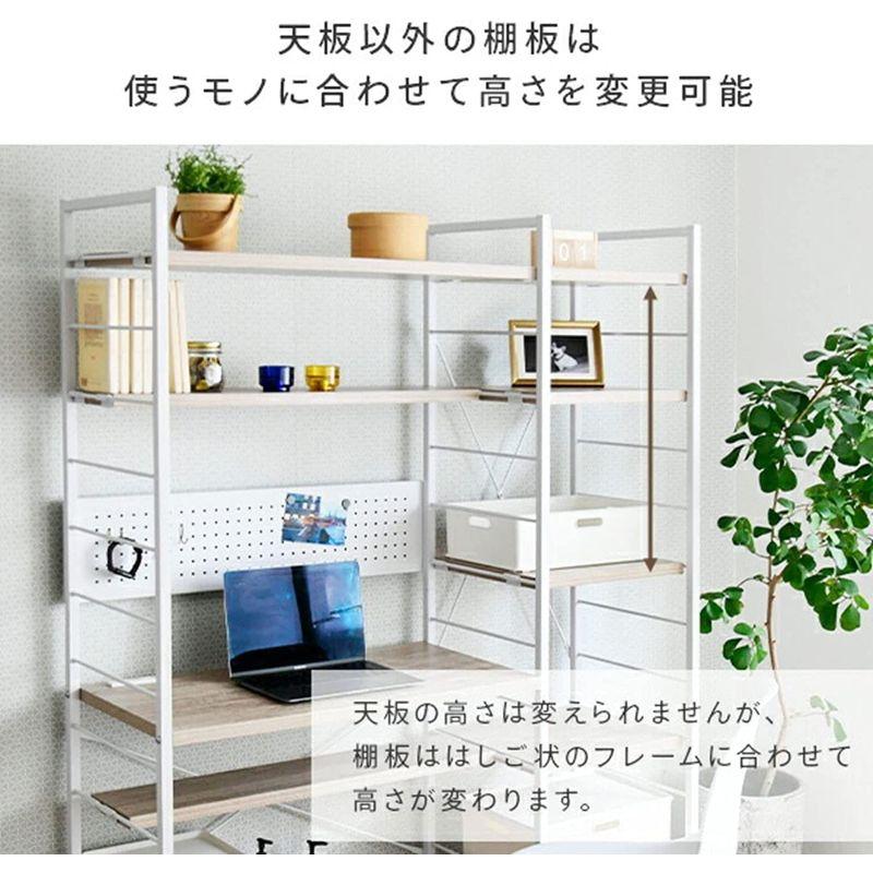 【新商品】 山善 シェルフデスク (pcデスク) ラック付き (左右付け替え可能) 2口コンセント/バックパネル付き 棚板カンタン高さ調節 連結可能 学 【2157156801】(13866円)