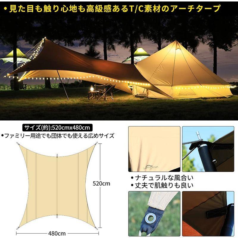 SoomloomアーチタープAdranus 5.2x4.8 焚き火可能ポリコットンTC素材 日陰濃い 遮熱/耐火/耐水 サンシェード アウト 2x4 焚き火可能ポリコットンTC素材 日陰濃い 遮熱/耐火/耐水 サンシェード アウト サイズ