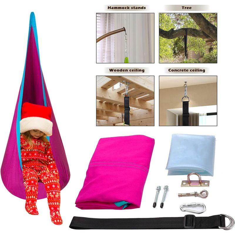 DEARCOOL 子供用 ポッド スイングシート 子供用ハンモックチェア インフレータブルクッション付き 綿 屋内・屋外兼用 調節可能なベル 子供用 ポッド スイングシート 子供用ハンモックチェア インフレータブルクッション付き 綿 屋内 屋外兼用 調節可能なベル