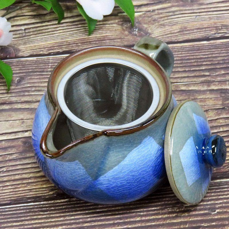 洗いやすい茶こし網付 九谷焼 ポット 急須 銀彩(青) 陶器 和食器 茶器 日本