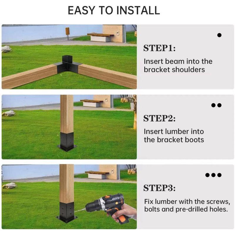 【新版】 Grehitk パーゴラキット パーゴラブラケット 3方向直角コーナーブラケット 木工 DIYポストベースキット ガゼボ用木製梁 パティオパ 【BC1412782527】(51524円)