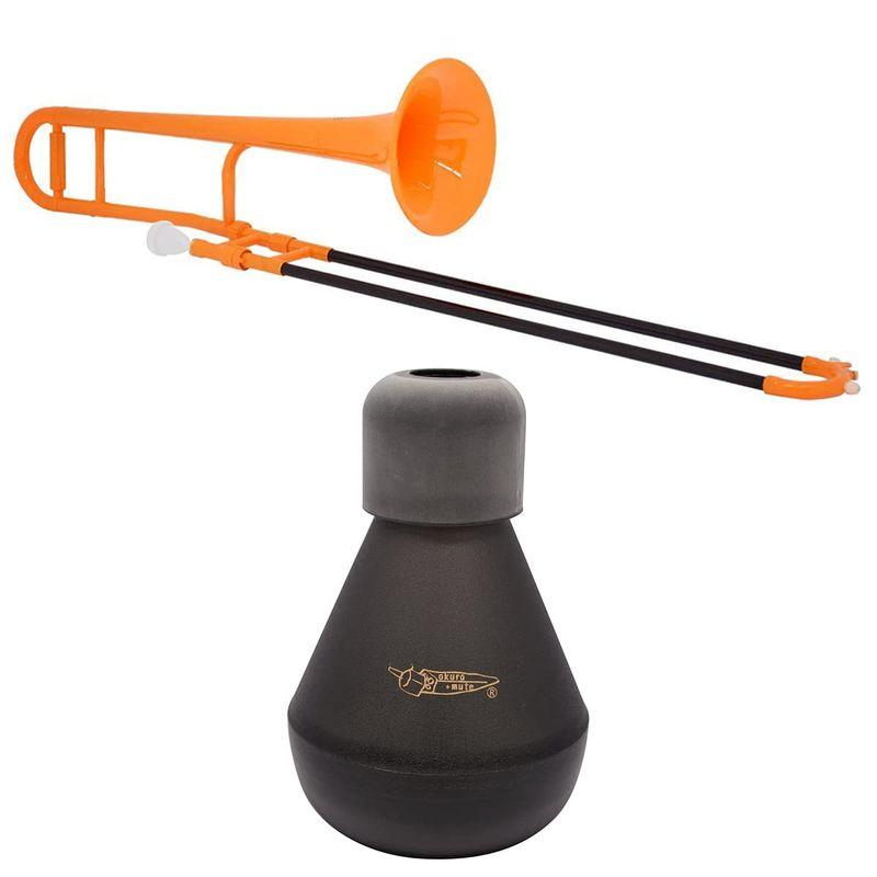 ZOプラスチック製テナートロンボーン（細管） TTB11 カラー：オレンジ + OKURA+MUTE トロンボーン用 プラクティスミュート
