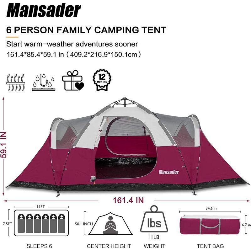 MANSADER テント ワンタッチテント 6人用 ファミリー 大型テント 二重層 設営簡単 uvカット加工 ワンタッチ キャンプ アウトド テント ワンタッチテント 6人用 ファミリー 大型テント 二重層 設営簡単 uvカット加工 ワンタッチ キャンプ アウトド