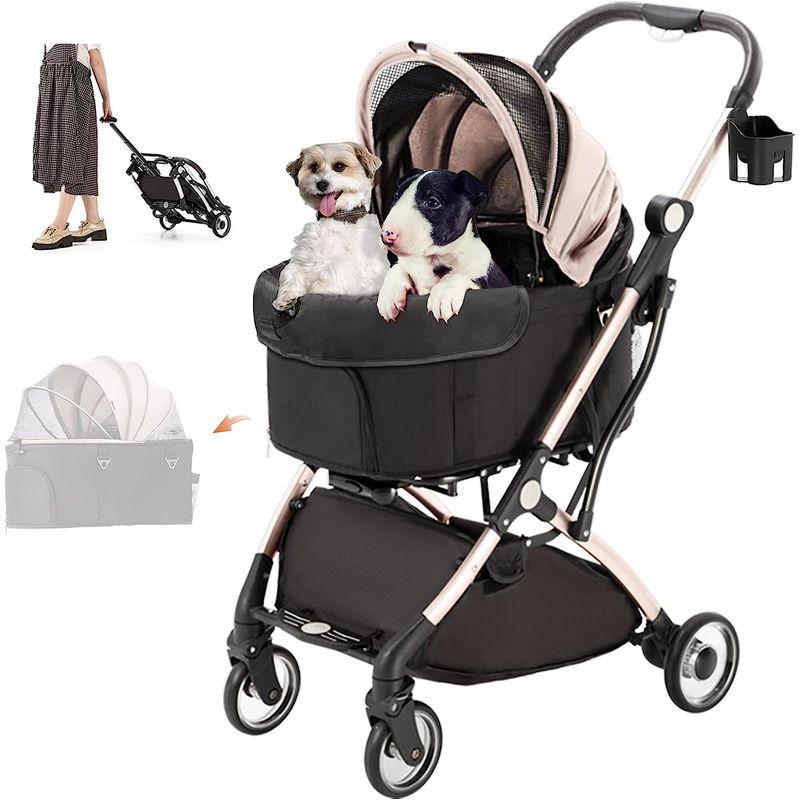 HRking.HANRAY ペットカート 分離型 折りたたみ 3wayモデル 対面式 4輪 犬用ベビーカー 前輪360°回転 後輪ブレーキ付 HANRAY ペットカート 分離型 折りたたみ 3wayモデル 対面式 4輪 犬用ベビーカー 後輪ブレーキ付