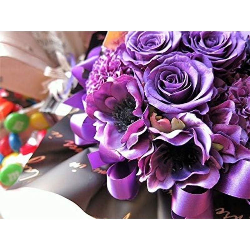 喜寿お祝い 77歳 花束風 紫バラ４ プリザーブドフラワー入りギフト クリアーケース付き 枯れない 77歳 花束風 紫バラ４ プリザーブドフラワー入りギフト クリアーケース付き 枯れない 　