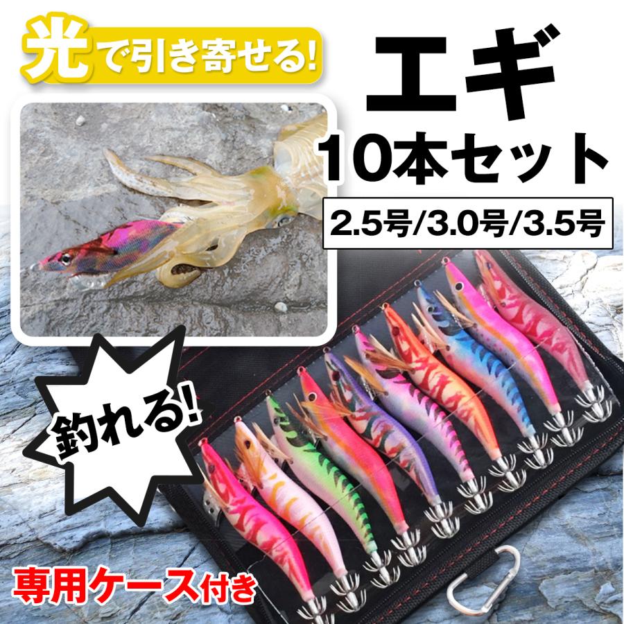 新作製品、世界最高品質人気! エギング 10本セット 夜光 仕掛け イカ釣り 餌木 エギ ルアー 2.5号 3.0号 3.5号 ケース付 釣り 釣具 