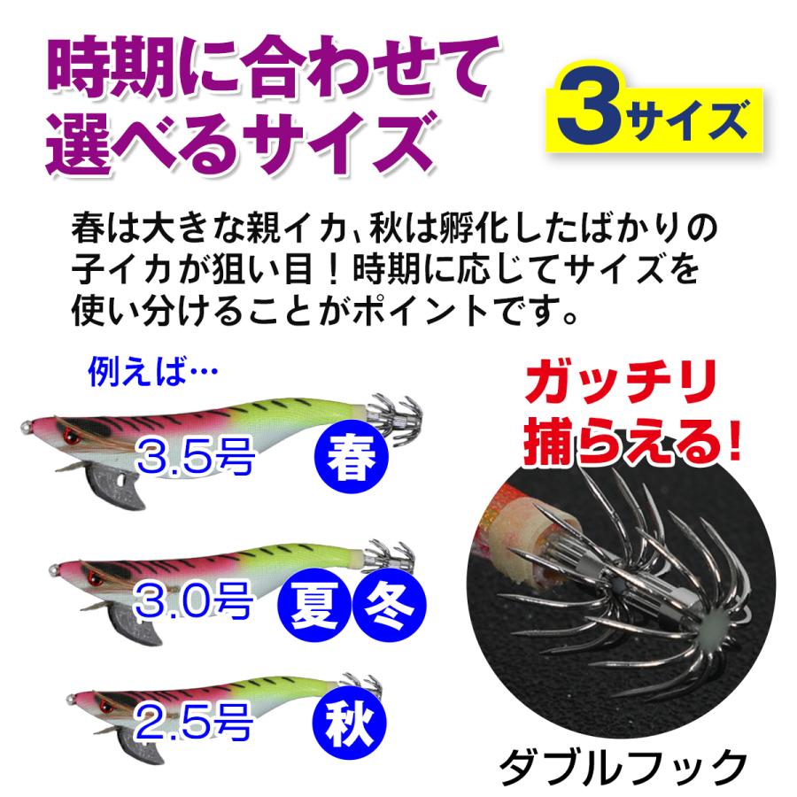 エギング 10本セット 仕掛け イカ釣り 餌木 エギ ルアー 2.5号 3.0号 3.5号 ケース付 釣り 釣具｜ykhamazone｜04