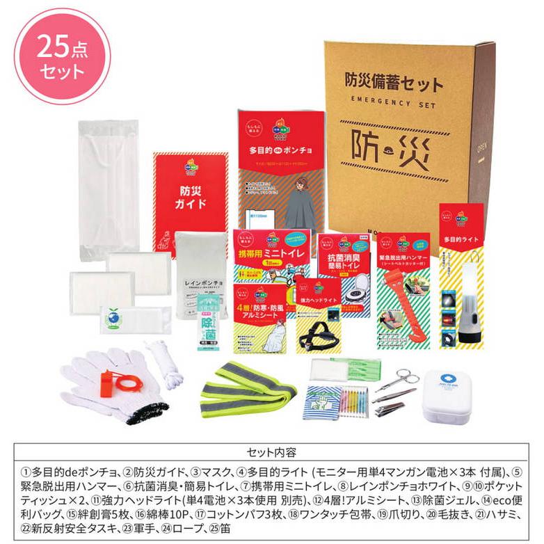 A4ボックス 車載用 防災備蓄 25点セット 12個 まとめ買い ケース販売 販促 粗品 記念品 ノベルティ防災用品 防災グッズ 避難用品 災害対策の画像