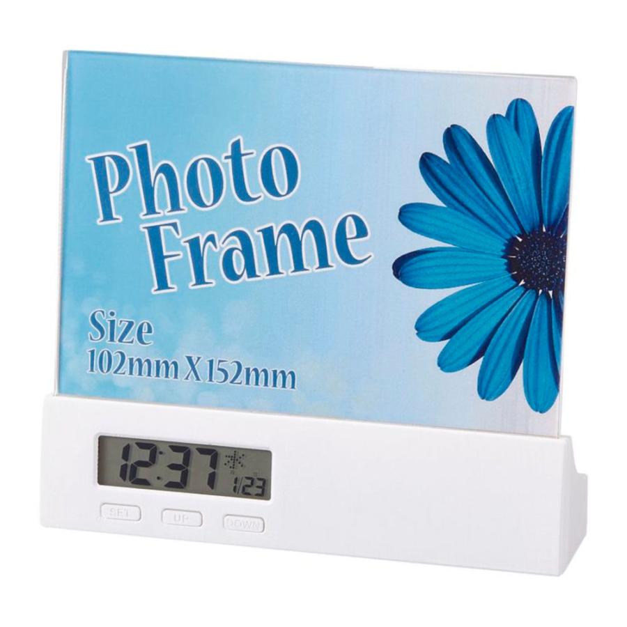 デジタル電波クロックフォトスタンド メニモ 48個 ケース販売 まとめ買い 記念品 粗品 販促 ノベルティ 景品 ばらまき 置時計 温度計 多機能 電波時計 | 