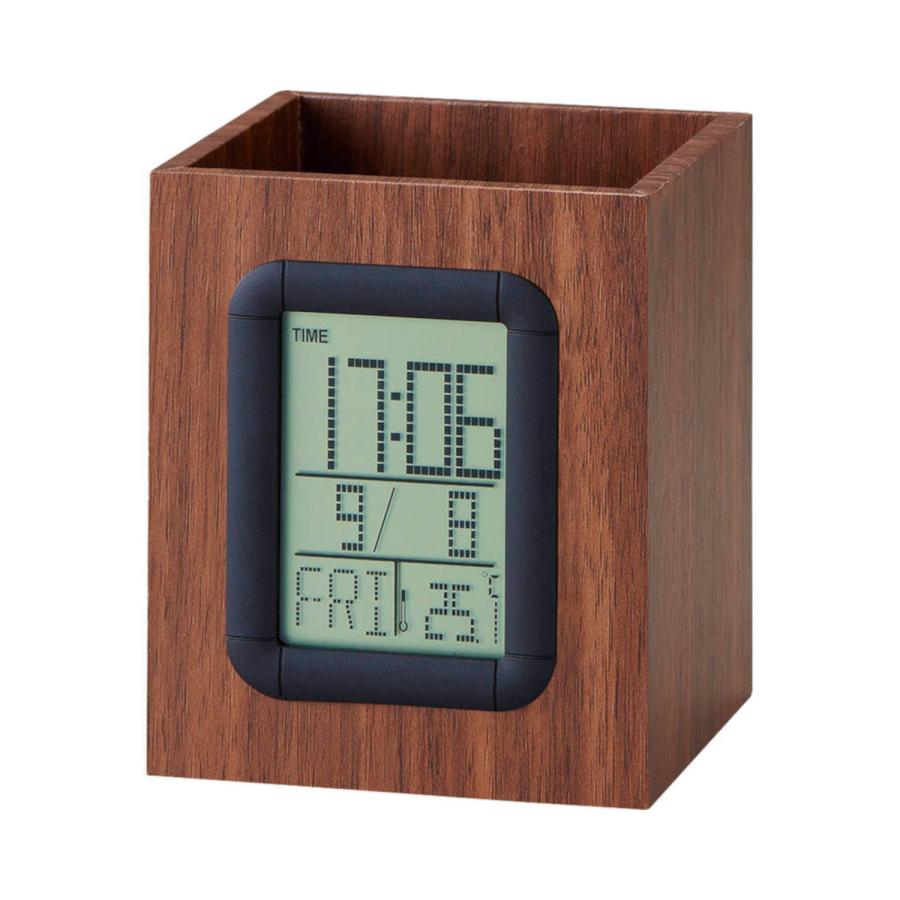 時計付ペン立て ウッドデスクスタンド 60個 ケース販売 まとめ買い 記念品 粗品 販促 ノベルティ ばらまき ペンスタンド 置時計 温度計 カレンダー アラーム | 