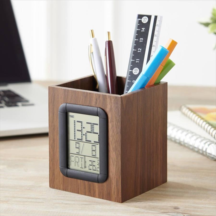 時計付ペン立て ウッドデスクスタンド 60個 ケース販売 まとめ買い 記念品 粗品 販促 ノベルティ ばらまき ペンスタンド 置時計 温度計 カレンダー アラーム |  | 01