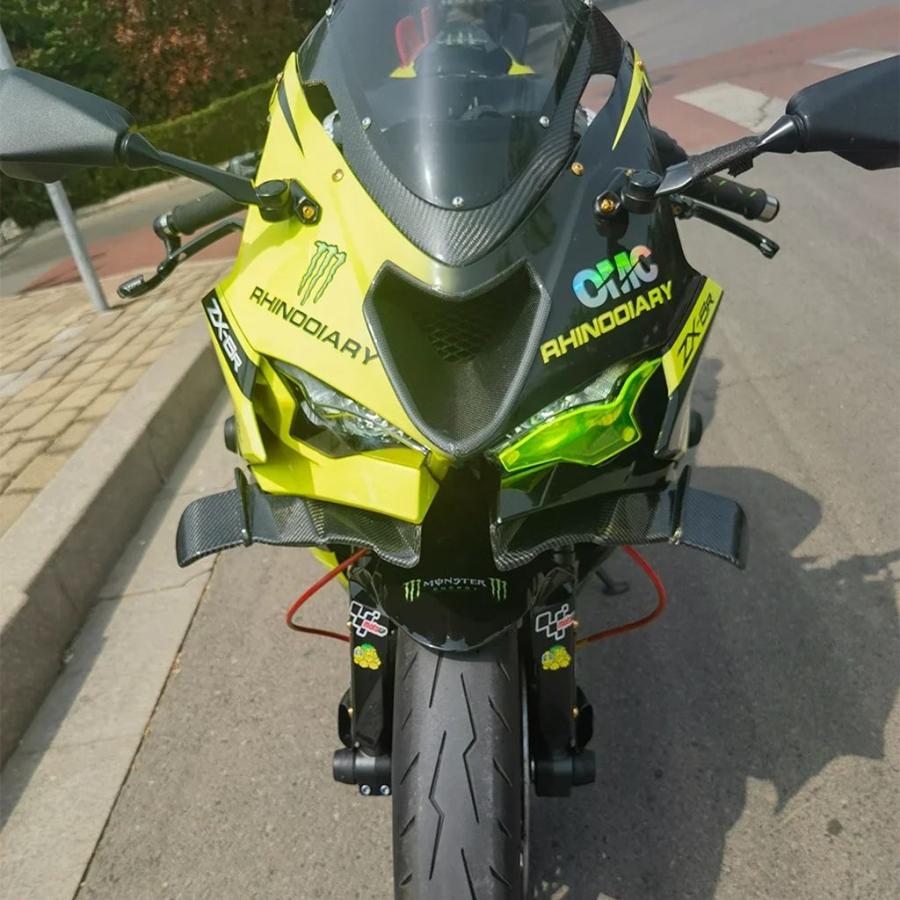 【並行輸入品】バイクカーボンフロントスポイラースポーツダウンフォース裸翼ウィンカーケースカワサキ ZX-6R ZX6R 2024-2025の画像