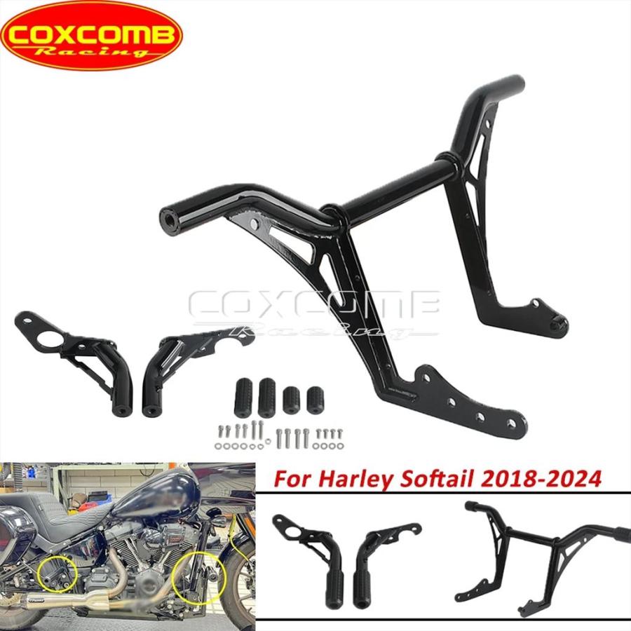 【並行輸入品】バイクフロントリアバー パッセンジャーペグ エンジンガード ハーレーソフトテール用バンパー スタンダードfxstファットボブfxfb 114 fxfbsの画像