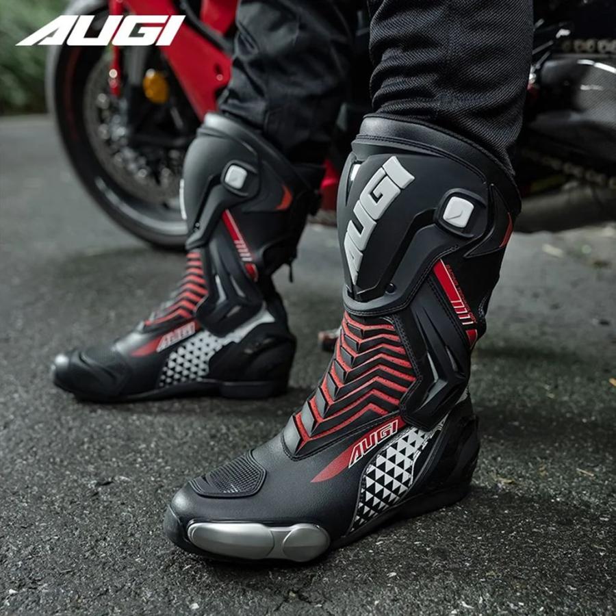 並行輸入品】レーシングスタイルオリジナルAUGIバイクブーツ プロ仕様