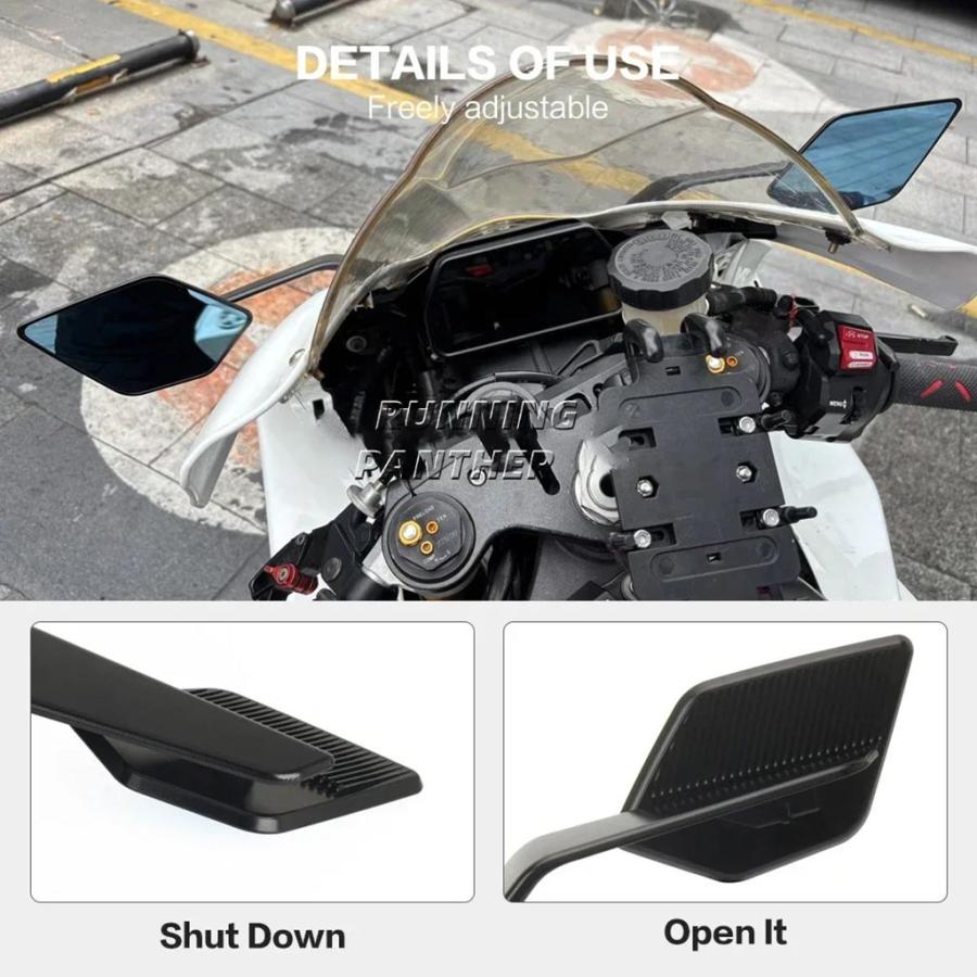 並行輸入品 YZF R1 バックミラー 2015-2025 ヤマハ YZF R1M R1 バイク用バックミラー LED回転調整式ウイングミラー付き