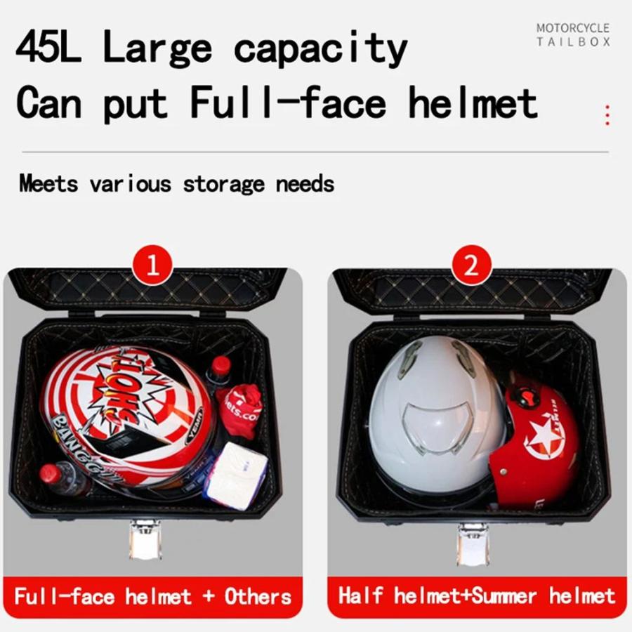 並行輸入品 45L バイク用トップケース 汎用トップボックス リアラゲッジ収納ツールケース ホンダ クロスカブ CC110用ロック付きの画像