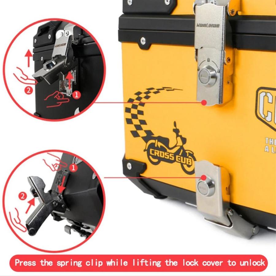 並行輸入品 45L バイク用トップケース 汎用トップボックス リアラゲッジ収納ツールケース ホンダ クロスカブ CC110用ロック付きの画像