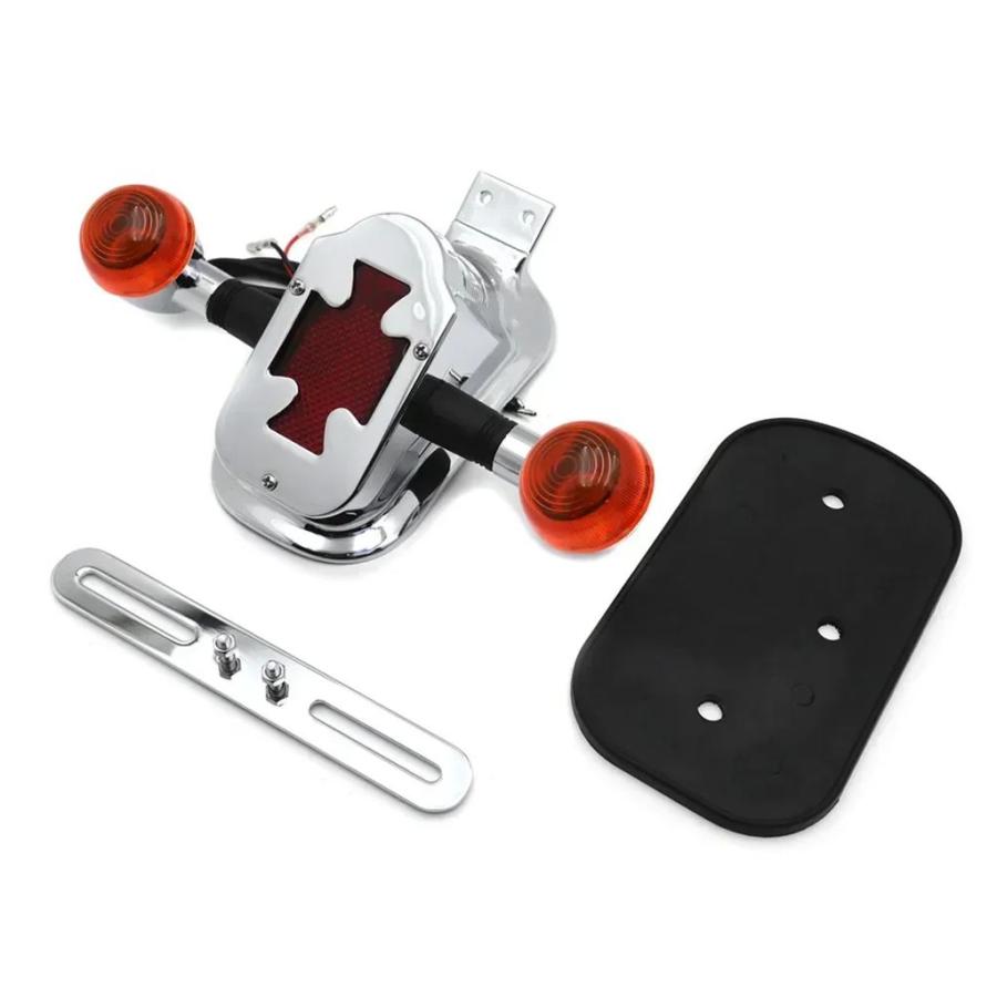 並行輸入品 バイク部品 メタルトゥームストーン/スカルブレーキテール ライトシグナル付き ハーレービッグツイン 05-12 FLSTN デ_13