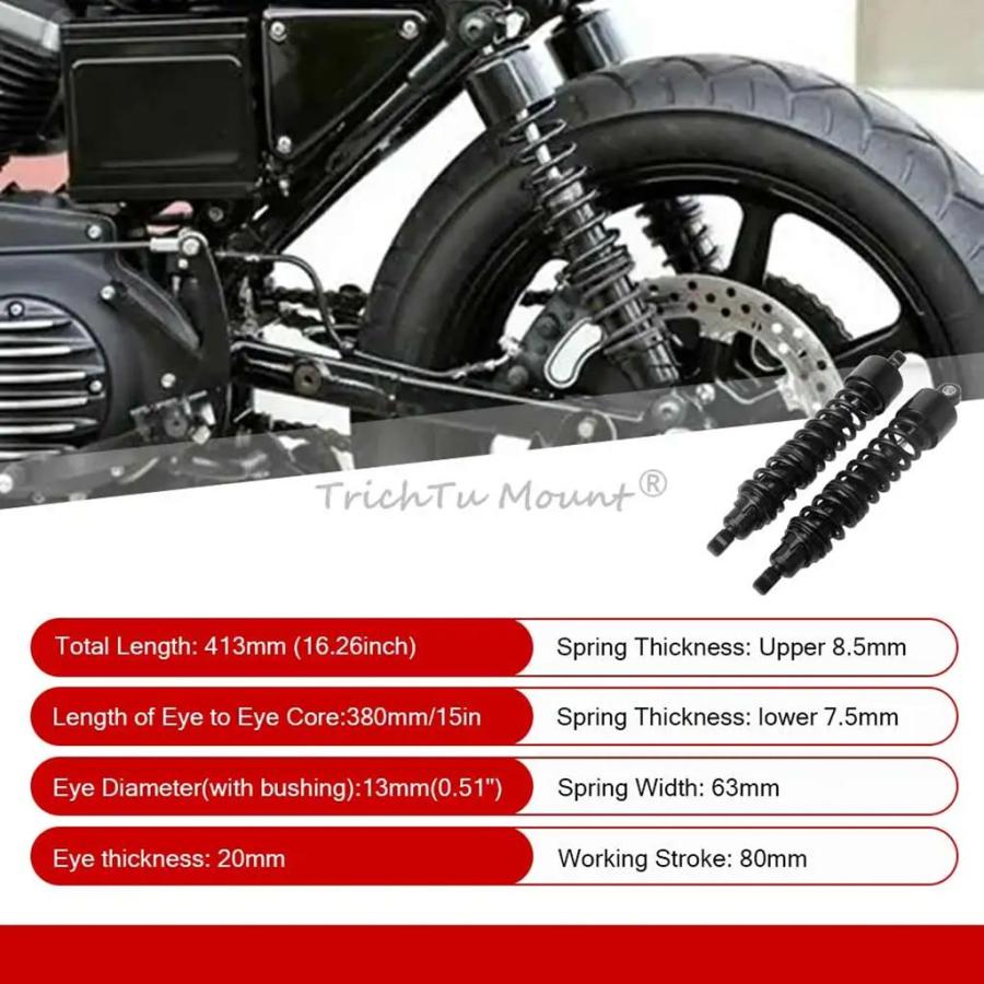並行輸入品 ハーレー スポーツスター XLH883/XLH1200 1986-2003 413MM 調整式リアエアショックアブソーバー バイクアクセサリー_8