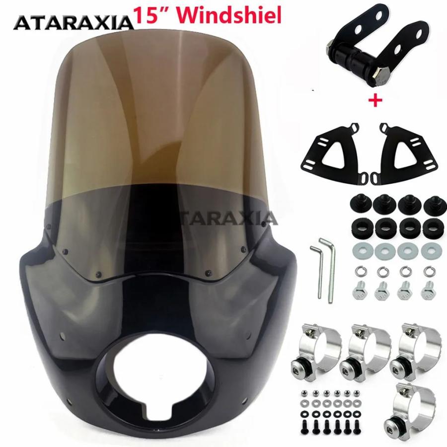 並行輸入品 バイクヘッドライトフェアリングマスク 5 3/4インチ ヘッドランプウィンドシールドカバー フェアリング ハーレーソフ