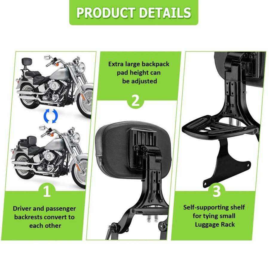 並行輸入品 バイクリアバックレストシーシーバー 2007-2017 ハーレーソフテイル ファットボーイ ナイトトレイン クロスボーンズ_7