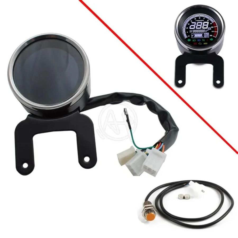 並行輸入品 バイク用LCDデジタルランニング距離計 12V スピード計 タコメーター 温度計 燃料計 バイク水準器_1