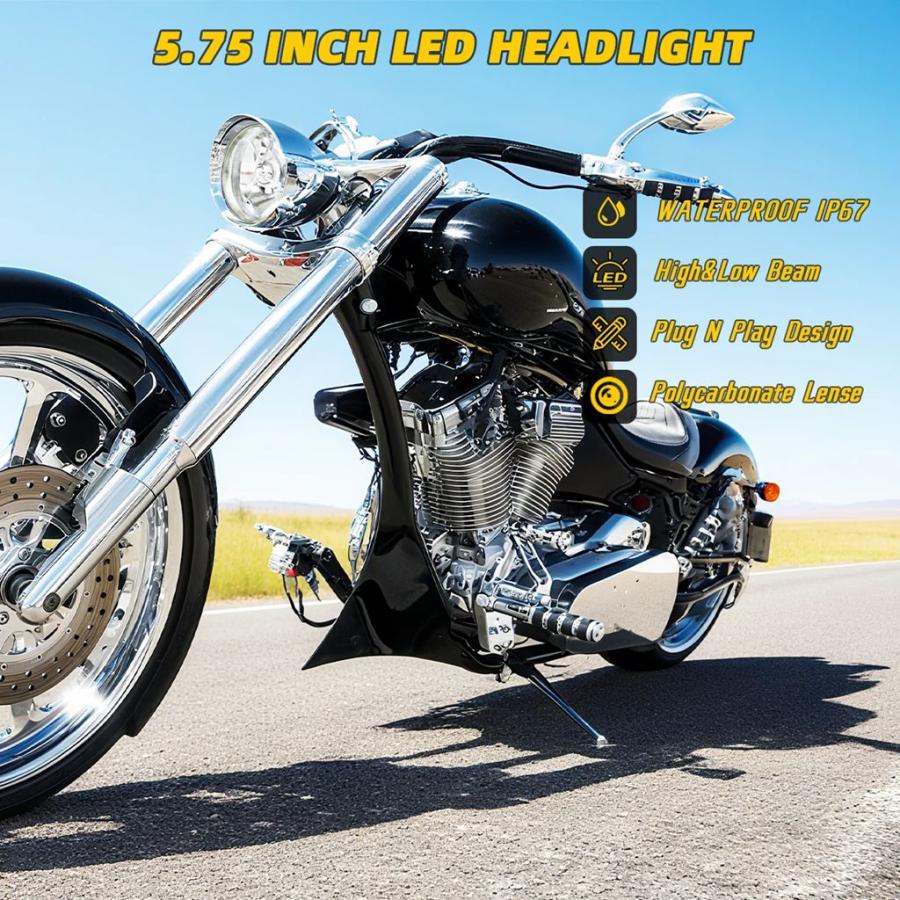 並行輸入品 VINTGMT 5.75インチ バイクヘッドライト H4 バルブ/LED