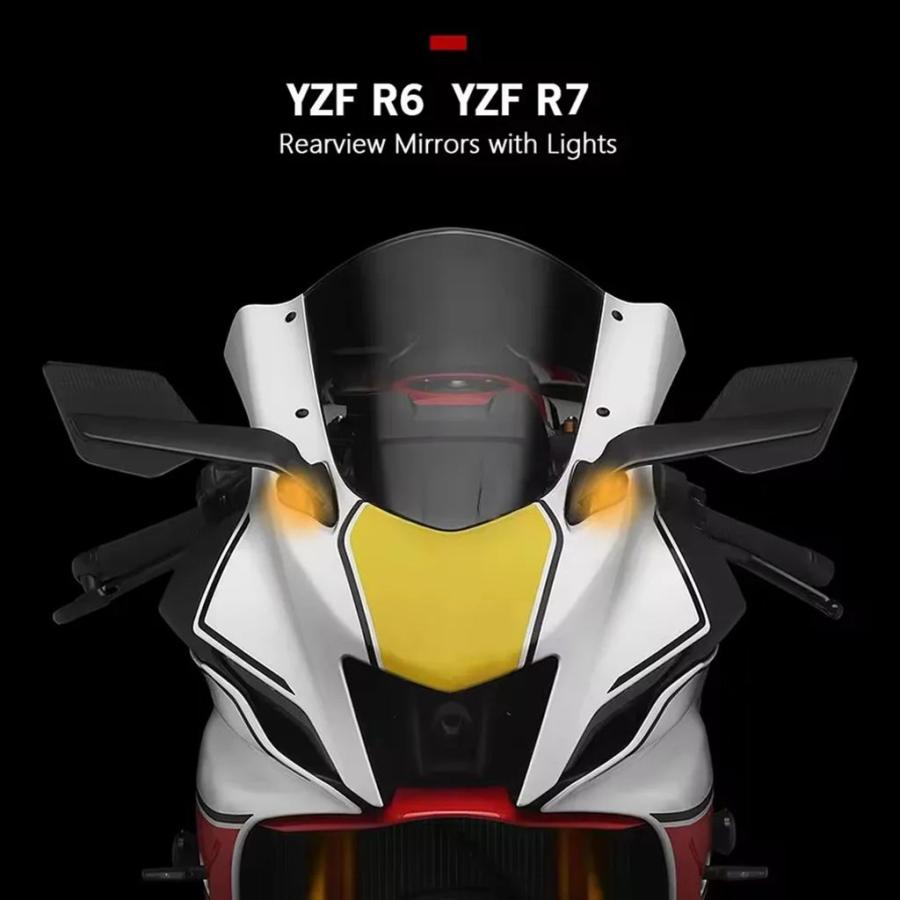 並行輸入品 バイクブロードブルーレンズ回転 LED 信号バックミラーヤマハ YZF R6 17-20 R7_3