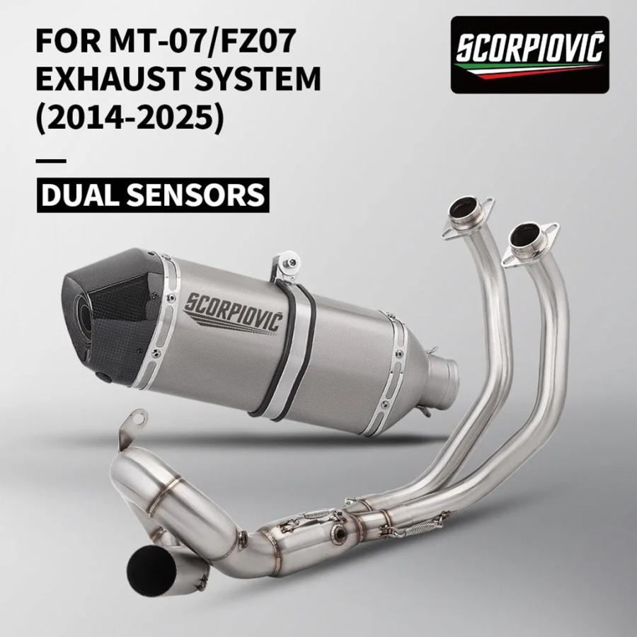 【並行輸入品】バイクマフラーフル排気システム MT07 トレーサー XSR 700 2015 - 2025 2 酸素センサー付き