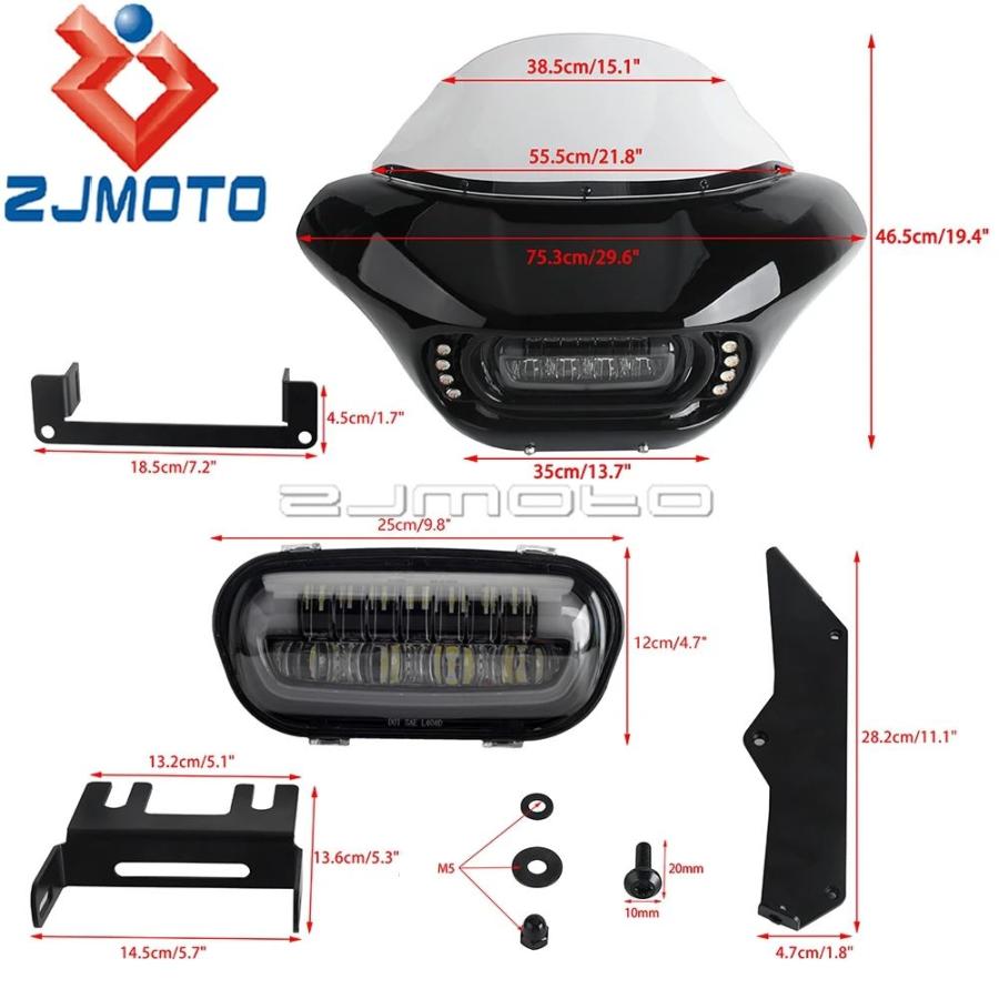 【並行輸入品】ウィンカー付きバイクフロントガラス バットウィングカウル フロントフェアリング デイタイムランニングハーリーファットボブ fxfb fxfbsの画像