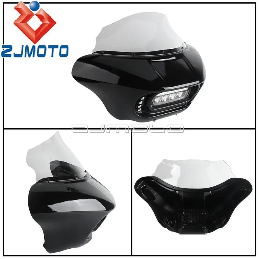 【並行輸入品】バイク用LEDヘッドライトカウル バットウィングフェアリング ウインカー ランニングライト ハーレーソフテイル ファットボブ114 fxfbs 18-24の画像