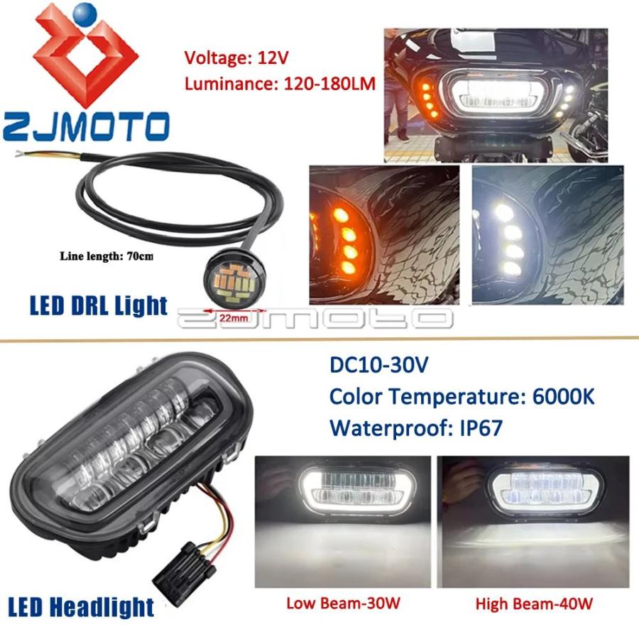 【並行輸入品】バイク用LEDヘッドライトカウル バットウィングフェアリング ウインカー ランニングライト ハーレーソフテイル ファットボブ114 fxfbs 18-24の画像