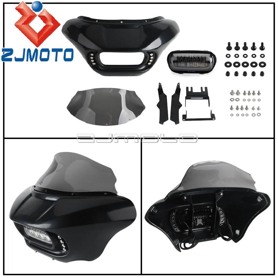 【並行輸入品】バイク用LEDヘッドライトカウル バットウィングフェアリング ウインカー ランニングライト ハーレーソフテイル ファットボブ114 fxfbs 18-24の画像