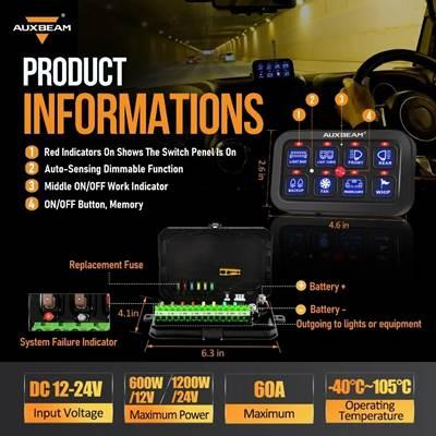 並行輸入品】 Auxbeam-オン/オフスイッチパネル 8ギャングライト
