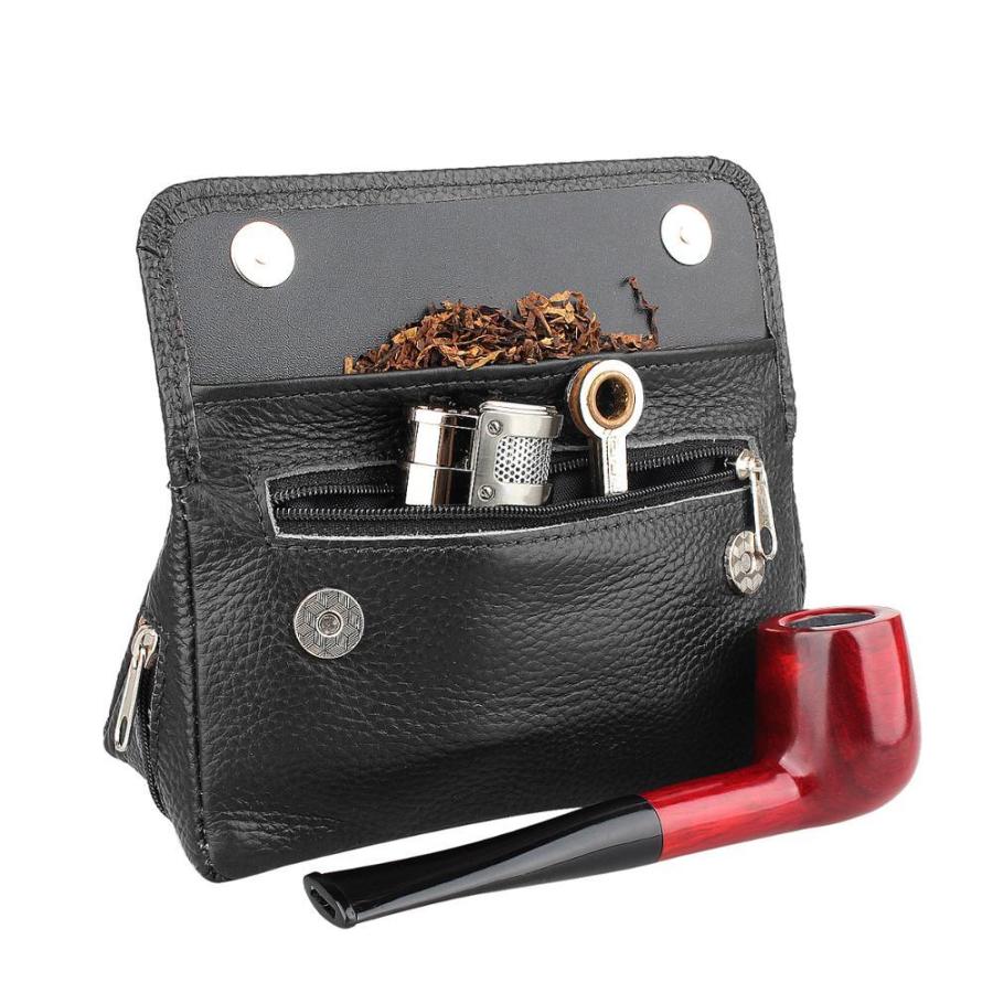 本物の革喫煙タバコパイプポーチケースバッグ2パイプ用タンパー