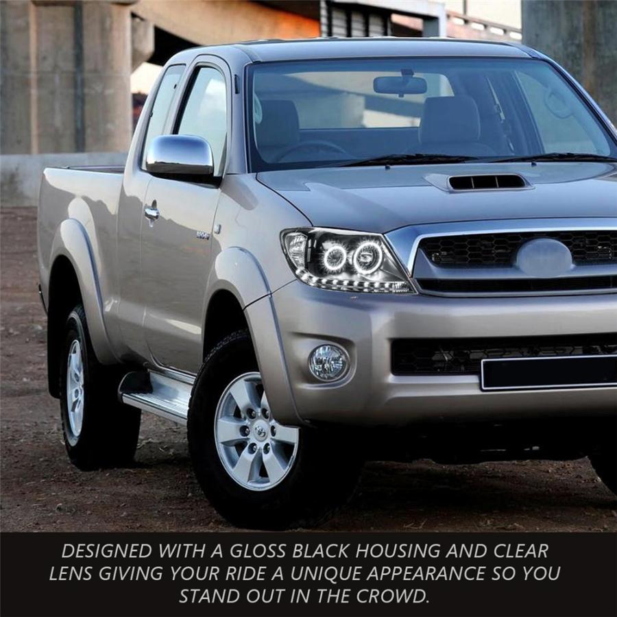【並行輸入品】 トヨタ ハイラックス ヘッドライト ブラック drl ハロープロジェクターランプ ペア 2005 2006 2007 2008 2009 2010 2011 2012 2013 2014 2015の画像