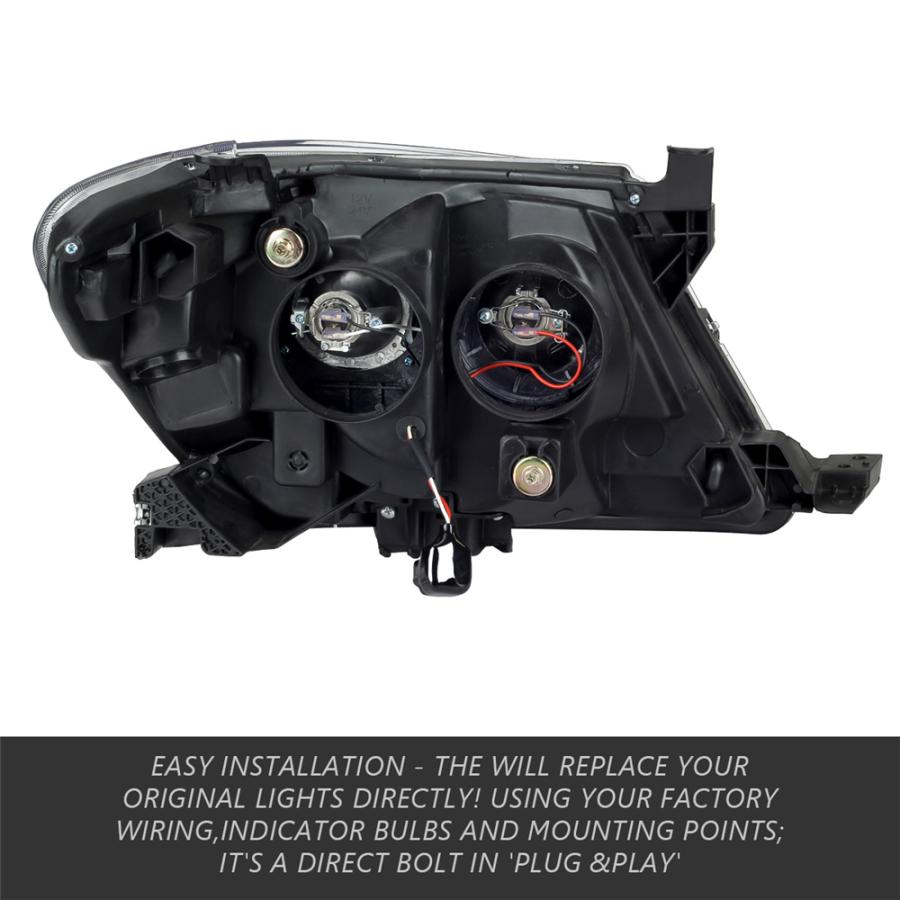【並行輸入品】 トヨタ ハイラックス ヘッドライト ブラック drl ハロープロジェクターランプ ペア 2005 2006 2007 2008 2009 2010 2011 2012 2013 2014 2015の画像