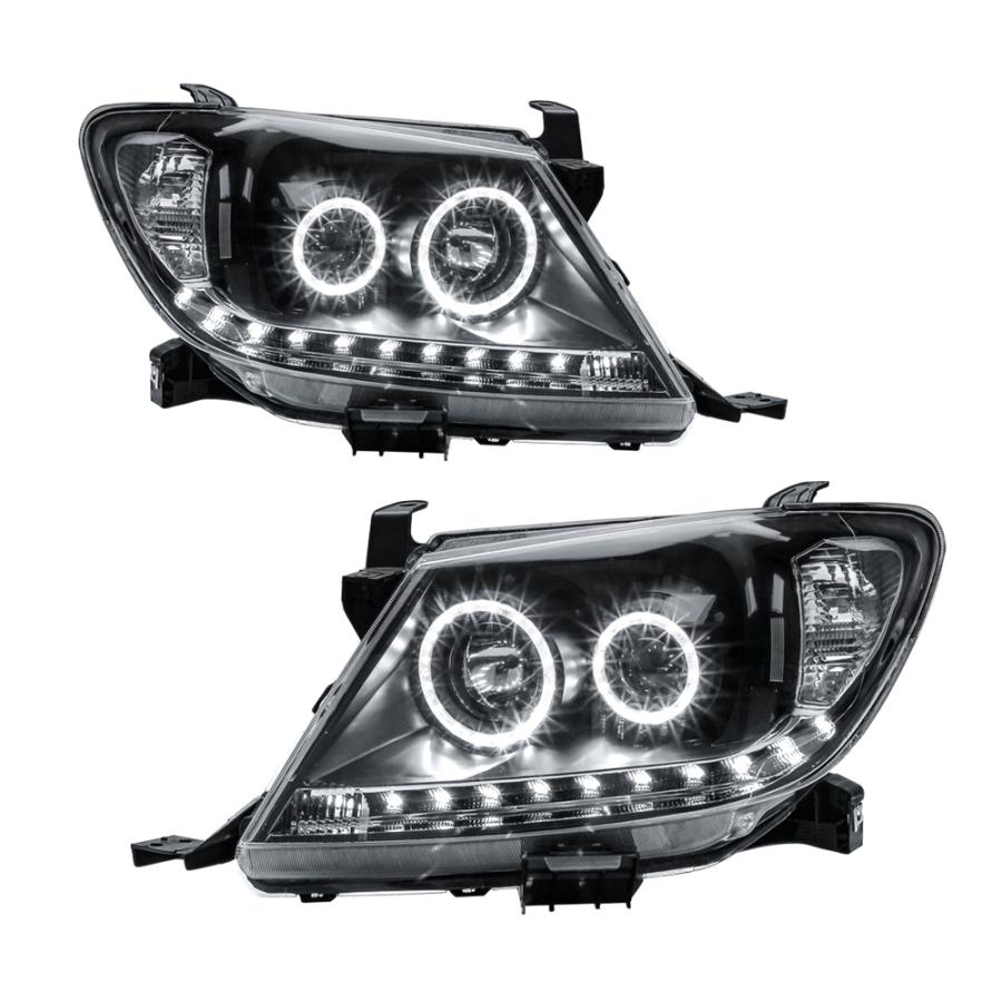 【並行輸入品】 トヨタ ハイラックス ヘッドライト ブラック drl ハロープロジェクターランプ ペア 2005 2006 2007 2008 2009 2010 2011 2012 2013 2014 2015の画像