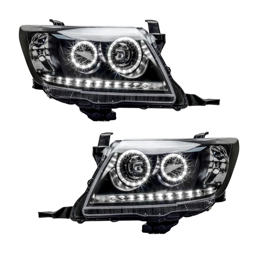 【並行輸入品】 トヨタ ハイラックス ヘッドライト ブラック drl ハロープロジェクターランプ ペア 2005 2006 2007 2008 2009 2010 2011 2012 2013 2014 2015の画像