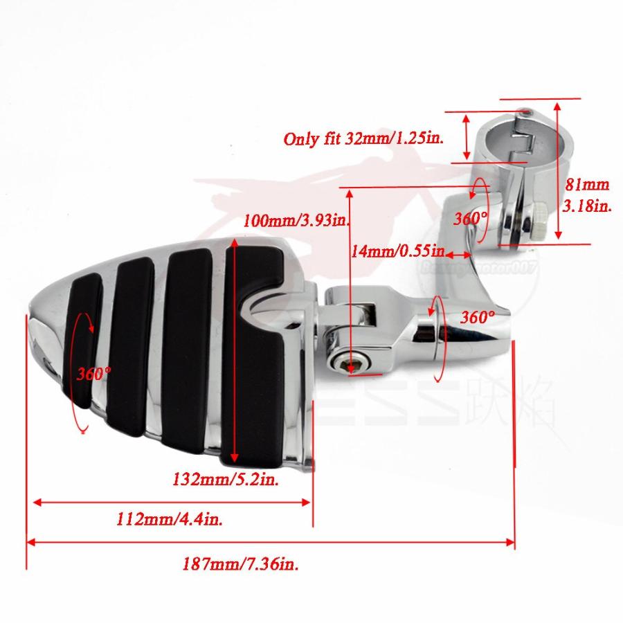 【並行輸入品】 オートバイ フットレスト 32mm ハーレー アイアン 1 4 ホンダ ヤマハ 高速道路 1-883インチの画像