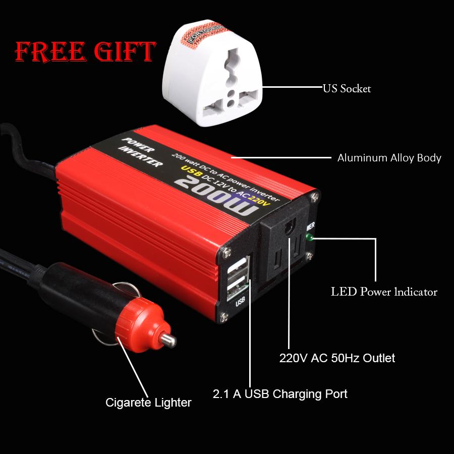 並行輸入品】 車 200ワット 電源インバータ 12v 220v コンバータ dc ac