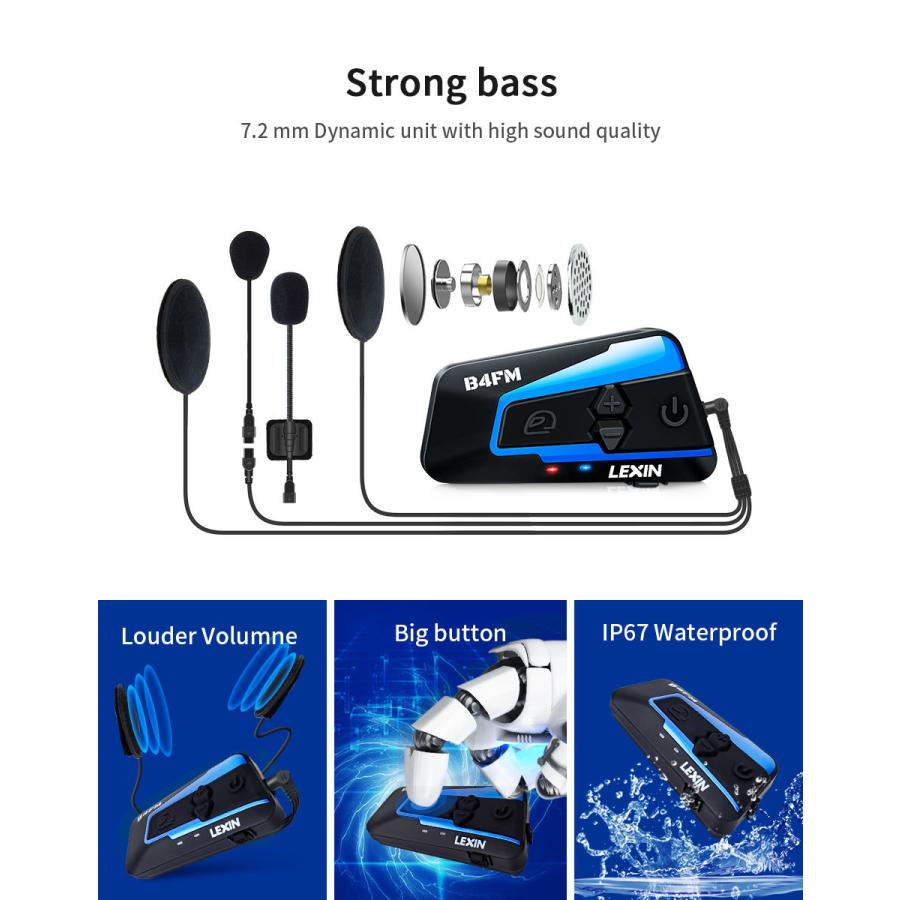 最新 LEXIN LX- B4FM PRO バイク インカム 4riders 4人同時通話 最新 LEXIN LX- B4FM PRO バイク インカム 4riders 4人同時通話